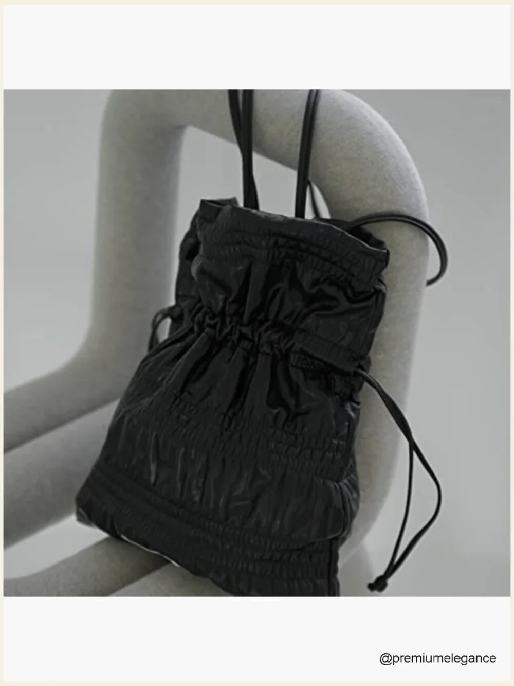 Lightweight PU Leather Crinkle Shoulder Tote Bag Drawstring Closure Work Travel